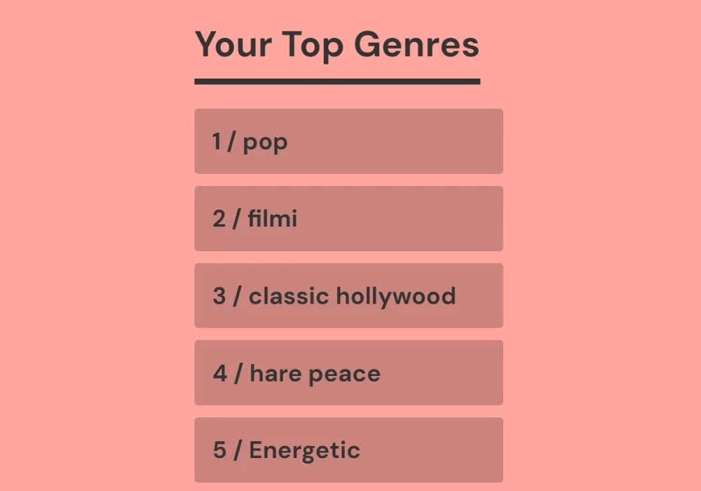 A list of top music genres on Obscurify